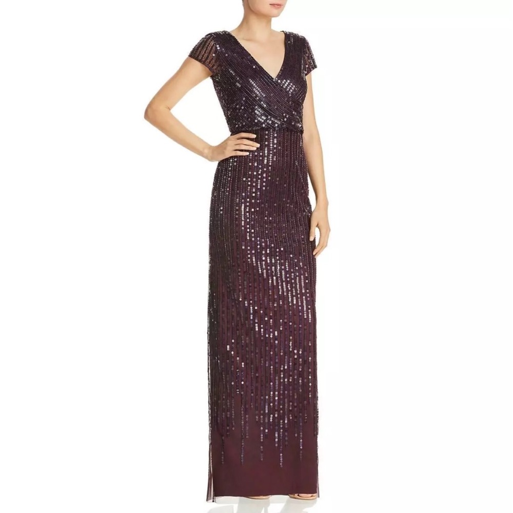 Adrianna papell beaded sequin slit gown dress